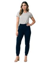 Calça de Moletom Feminina Jogger Básica Azul Marinho Felpudo Flanelado com Bolso
