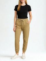 Calça de Moletom Feminina Jogger Básica Caramelo Forrado Felpudo Flanelado com Bolso