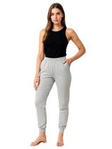 Calça de Moletom Feminina Jogger Básica Cinza Felpudo Flanelado com Bolso