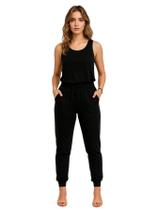 Calça de Moletom Feminina Jogger Básica Preto Felpudo Flanelado com Bolso