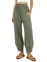 Calça de moletom feminina MINSURE, perna larga, cintura alta, folgada, verde empoeirada