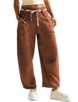 Calça de moletom feminina RIATOUR Barrel Coffee Brown com bolsos