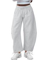 Calça de moletom feminina SeekMe, cano, perna, cintura elástica, algodão, branca