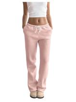 Calça de moletom feminina SOLY HUX com cordão, cintura baixa, folgada, rosa