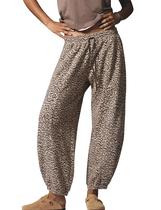 Calça de moletom feminina Sujama Barrel com estampa de leopardo casual 2025