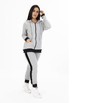 Calça de Moletom Feminina Textura Ondulada Algodão Com Bolsos Cós Ajustável Cadarço Orbis - Cinza com preto, M