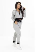 Calça de Moletom Feminina Textura Ondulada Algodão Com Bolsos Cós Ajustável Cadarço Orbis - cinza, G