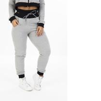 Calça de Moletom Feminina Textura Ondulada Algodão Com Bolsos Cós Ajustável Cadarço Orbis - cinza, M
