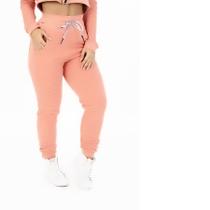 Calça de Moletom Feminina Textura Ondulada Algodão Com Bolsos Cós Ajustável Cadarço Orbis