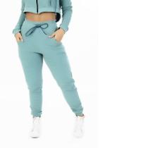 Calça de Moletom Feminina Textura Ondulada Algodão Com Bolsos Cós Ajustável Cadarço Orbis