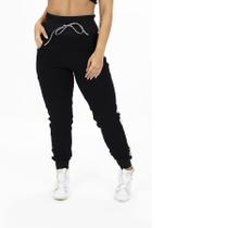 Calça de Moletom Feminina Textura Ondulada Algodão Com Bolsos Cós Ajustável Cadarço Orbis - Preto, G