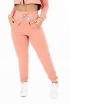 Calça de Moletom Feminina Textura Ondulada Algodão Com Bolsos Cós Ajustável Cadarço Orbis - Rosê, M