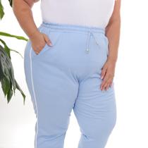 Calça de Moletom Flanelado Jogger cós alto com bolso com vivo lateral inverno Plus Size