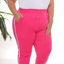 Calça de Moletom Flanelado Jogger cós alto com bolso com vivo lateral inverno Plus Size