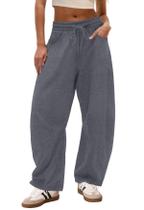 Calça de moletom IWD 2026, folgada, perna larga, elástica, cintura, feminina, cinza