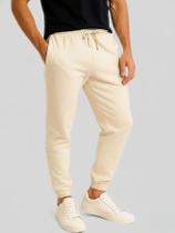 Calça de Moletom Masculina Jogger Bege Creme Básica Forrado Felpudo Flanelado com Bolso