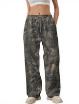 Calça de moletom MSBESYOR com estampa de leopardo e lã folgada para mulheres