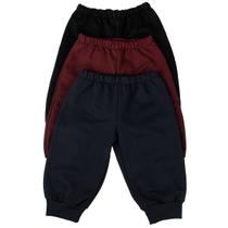 Calça de Moletom Para Bebês 6 a 18 Meses - Kit 3 Calças (Preta, Azul-Marinho e Bordô)