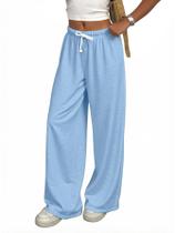 Calça de moletom RoseSeek feminina com cordão, cintura larga, perna larga, azul 12Y