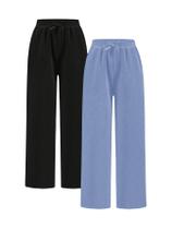 Calça de moletom RoseSeek Girl, perna larga, elástica, cintura, azul, 8 anos