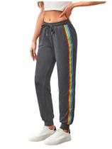 Calça de moletom SweatyRocks com cordão na cintura listrada lateral feminina