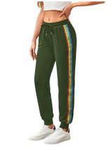Calça de moletom SweatyRocks com cordão na cintura listrada lateral verde