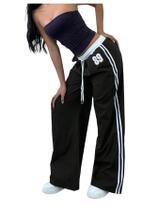 Calça de moletom WDIRARA Wide Leg, folgada com bolsos, preta para mulheres