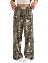 Calça de moletom ZAFUL Camo Y2K, elástica, cintura alta, perna larga, feminina