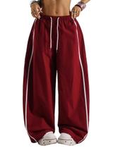 Calça de paraquedas ZAFUL Y2k, folgada, elástica, cintura, vermelha M
