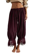 Calça de pijama NUFIWI Ruffle Long Bloomer com acabamento em renda roxa vermelha Calça de pijama NUFIWI Ruffle Long Bloomer com acabamento em renda roxa vermelha