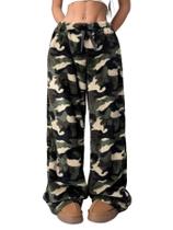 Calça de pijama RSGMU com estampa de leopardo, felpuda, cintura alta, feminina Calça de pijama RSGMU com estampa de leopardo, felpuda, cintura alta, feminina