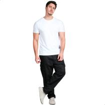 Calça De Sarja Cargo Jogger Masculina 5 Bolso Larga Comprido