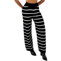 Calça De Tricot Pantalona Modal Feminina Listrada Inverno Calça De Tricot Pantalona Modal Feminina Listrada Inverno