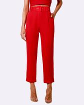 Calça Dot Clothing Alfaiataria Cintura Alta com Cinto Vermelho