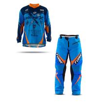 Calça e Camisa Motocross Insane X Azul e Laranja (Tamanhos) Cam. Xgg - Cal. 52