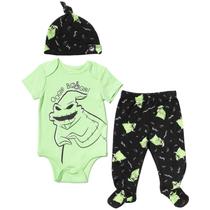 Calça e chapéu Disney Nightmare Before Christmas Oogie Boogie Infant Baby Boys, 3 peças, roupa verde/preta, 12 meses