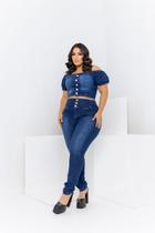 Calça E Cropped (conjunto) Jeans C/ Lycra Plus Size Feminino Calça E Cropped (conjunto) Jeans C/ Lycra Plus Size Feminino