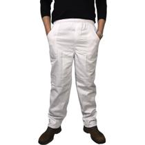 Calça elast. total brim branca para cozinha, padaria e indústria alimentícia