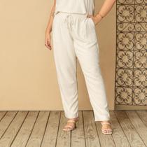 Calça em linho com elástico branco TAM g