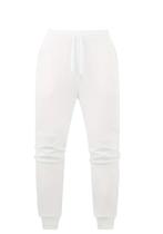 calça em moletom peluciado branca sem bolsos com cordão de ajuste e barra com punhos unissex calça em moletom peluciado branca sem bolsos com cordão de ajuste e barra com punhos unissex