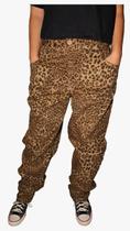 Calça Em Sarja Roupa Feminina Animal Print Oncinha Confortável Trabalho Dia a Dia Faculdade