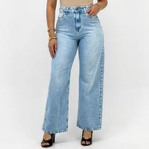 Calça Enfim Jeans Wide Leg Com Brilho Feminina Calça Enfim Jeans Wide Leg Com Brilho Feminina