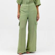 Calça Esquire Pantalona Cargo em Tecido Feminina