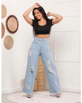 calça fem. wide leg jeans tradicional plus size tamanho 48,50,52