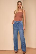 Calca fem wide leg lado avesso jeans azul