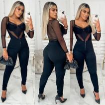 Calça feminina 3D Canelada Zíper Frontal