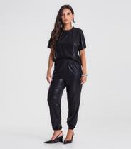 Calça Feminina Aladim em Malha Plissada Dianna Preto