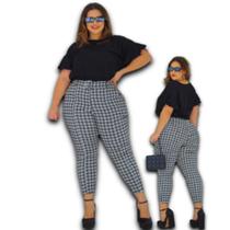 Calça Feminina Alfaiataria Bengaline Estampa Xadrez Plus Size