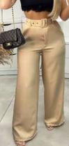 Calça Feminina Alfaiataria Claudia com cinto Bege Tamanho M