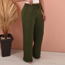 Calça Feminina Alfaiataria Estilo Pantalona Básica Com Bolso